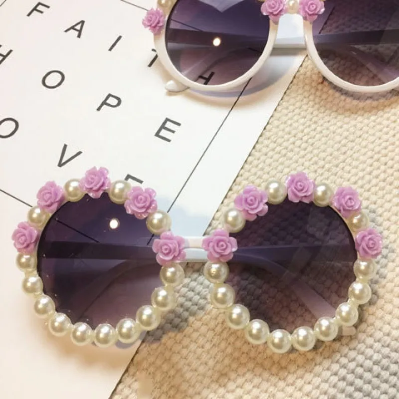 womens ray bans Gorgeous Women Round Sunglasses Crystal Diamond Pearl Handmade Eyewear UV400 Mirror Lens Flower Design Summer Sun Glasses big sunglasses