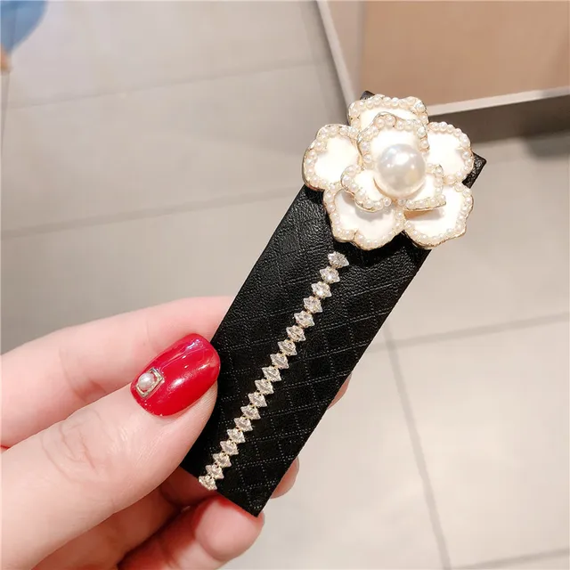 Adult Women Camellia Pearl Barrettes Hairpins Hair Clips Fashion Korean Lady Girl Head Wear Accessories-AS-W20 Camel