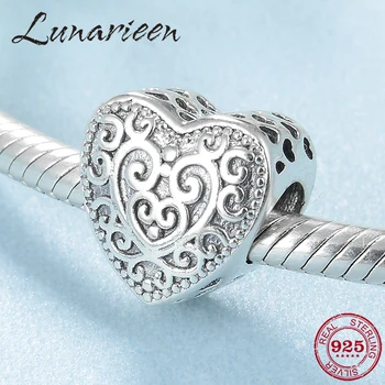 

Fashion 925 Sterling Silver Charming pattern Heart shape beads fit Silver Original europeu Bracelets Bangles 925 Silver Jewelry