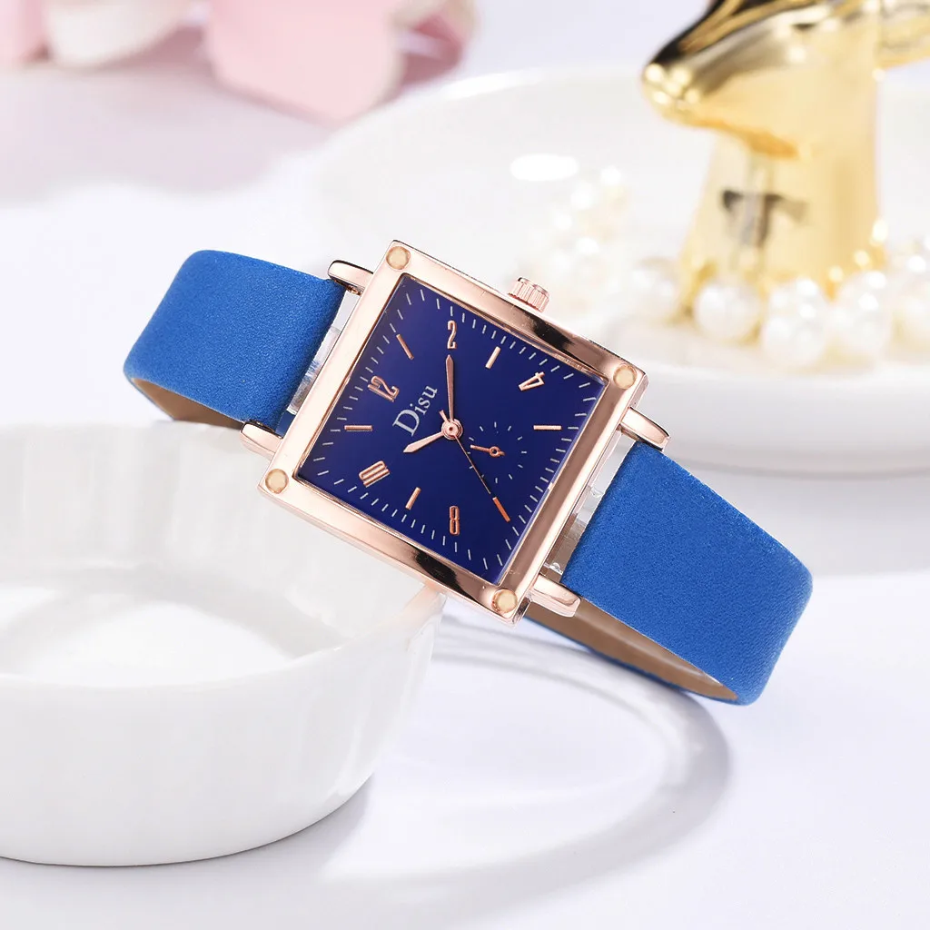 Disu роскошные женские часы модные с квадратным циферблатом и кожаным ремешком простые женские кварцевые часы Романтические женские платья подарок reloj mujer