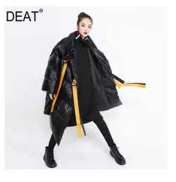 [DEAT] Новинка, осенне-зимняя куртка с отворотом, длинным рукавом, заклепками, с пряжкой на талии, однотонная, темпераментная, Женская куртка, модное пальто, 13D644