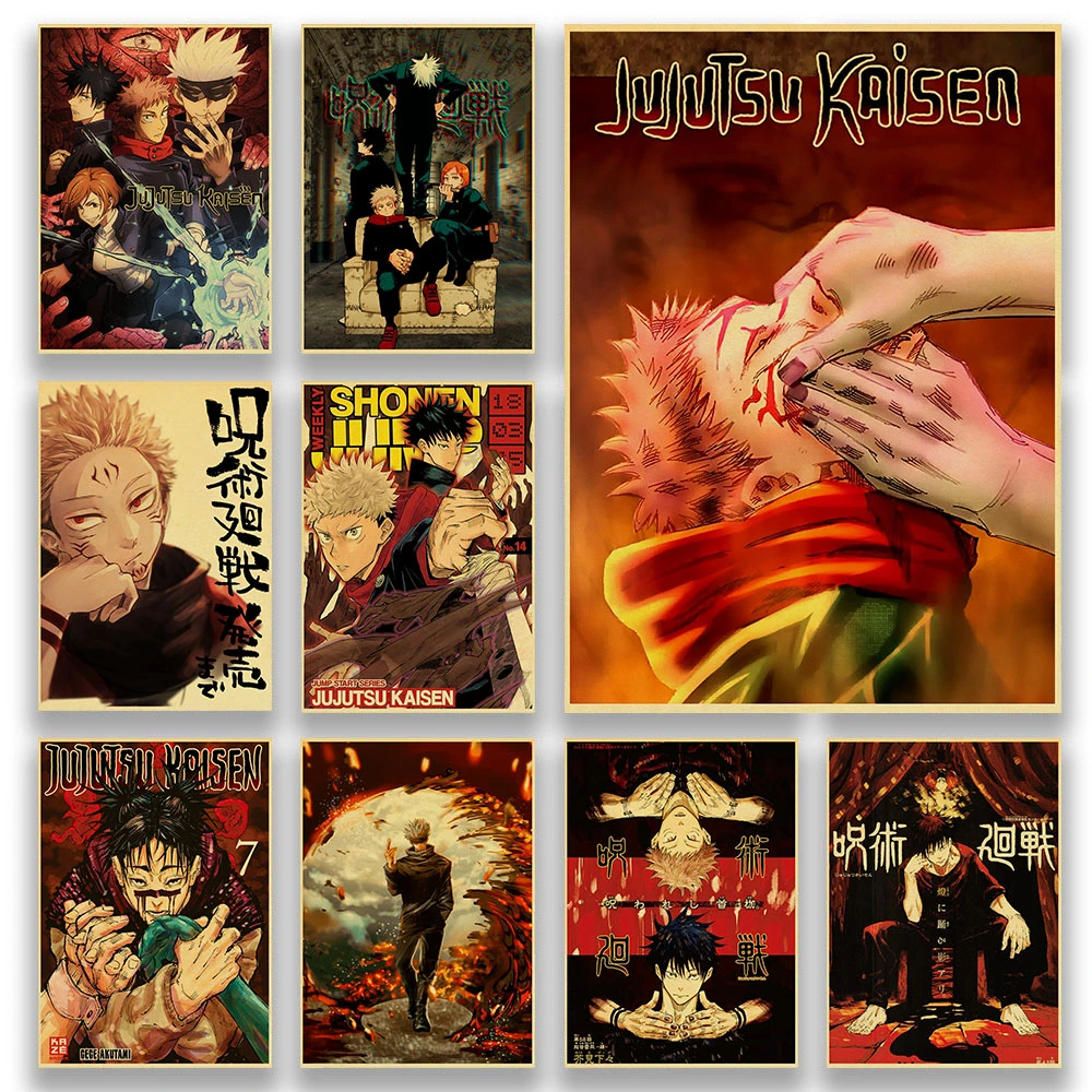 Comics Weekly Jump Serial Manga Jujutsu Kaisen Kraft Paper Poster Popular Japanese Combat Anime Wall Sticker For Home Bar Decor Wall Stickers Aliexpress