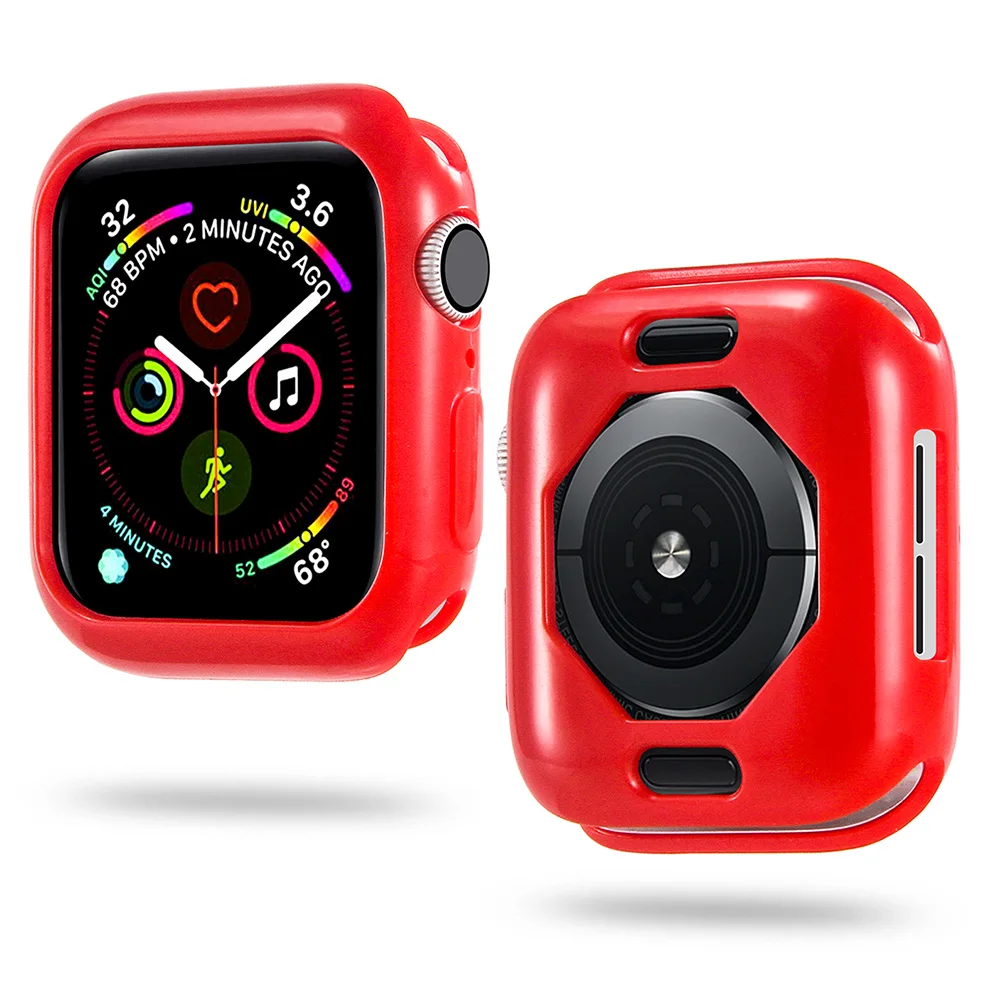 Красный Восьмиугольный однотонный чехол для Apple watch, чехол серии 5, 4, стиль, все включено, ТПУ, мягкие Аксессуары для Apple Watch, 40 мм, 44 мм - Цвет: Красный