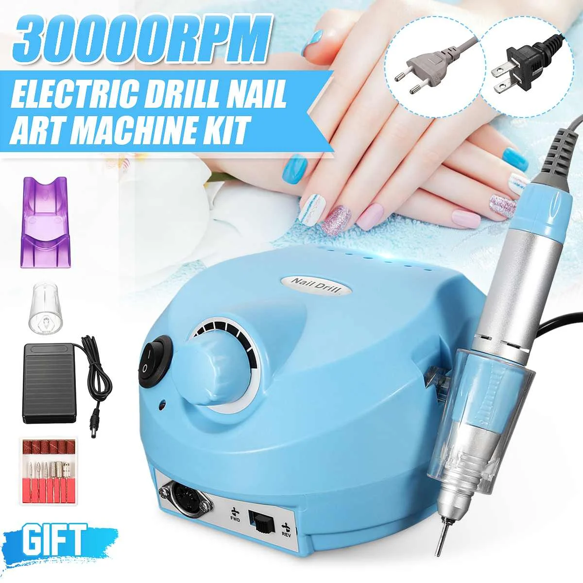 

New Electric Drill For Nail Art Gel Polish Pro 30000RPM Manicure Machine Kit Pedicure File Pedicure Drill Equipment Tools Suit