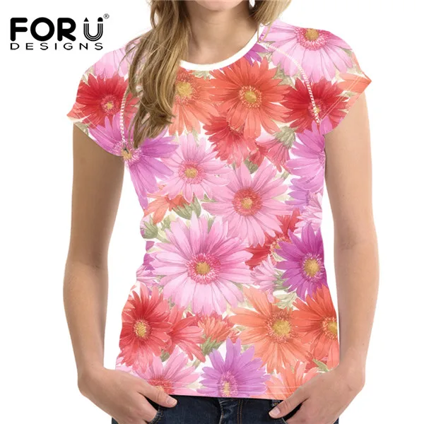 FORUDESIGNS/футболка с рисунком подсолнуха; 3D Цветочные розовые футболки для женщин; футболки для девочек; милые женские эластичные повседневные футболки с короткими рукавами - Цвет: Y0966BV