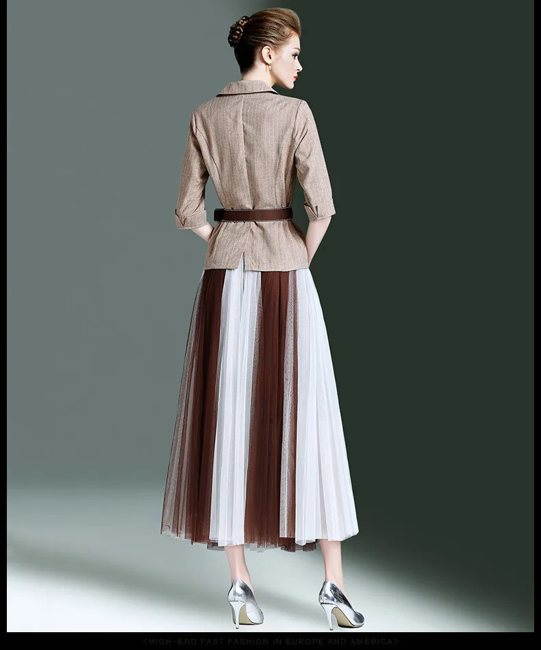 

Women's 2020 Suit Two Piece Set Blazer Mesh Pleated Skirt Set Elegant Spring Matching Sets Women Fasion Ensemble Femme KJ1746 s
