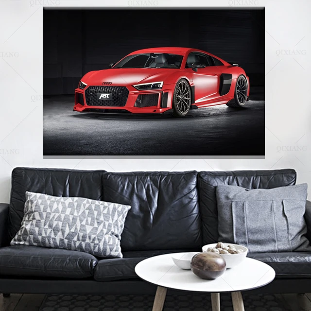 Canvas Painting Vehicle ABT Audis R8 Red Super Car Black Background Wall Art  Posters And Prints for Living Room Decor - AliExpress