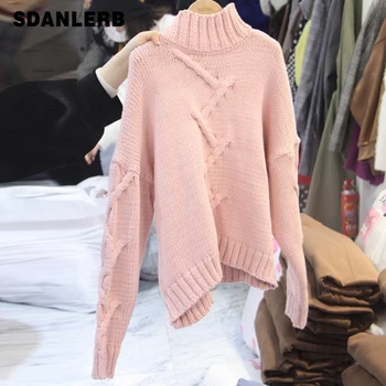 

Turtleneck Sweater Ladies Loose Korean Lazy Wind Autumn Winter New Thick Pullover Knitted Jacket Sweaters Mujer 2019 Tracksuit