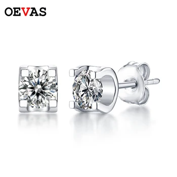 

OEVAS Elegant 925 sterling silver Real 0.5/1 Carat Moissanite Stud earrings for women Top quality Wedding party jewelry Gifts