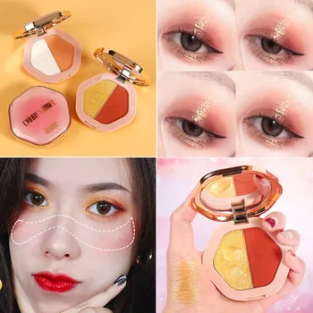 

Face Blush Powder Palette Effect Long-Lasting Shimmer Shiny Blusher Highlighter Palette Brighten Shimmer Face Glow Makeup