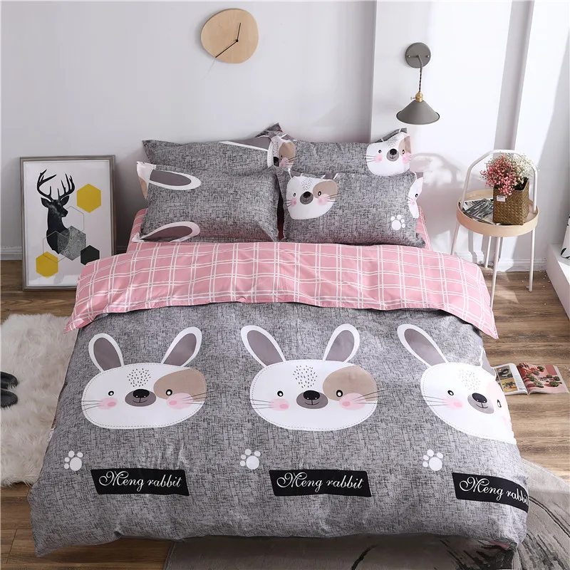 Rabbit Милый мультяшный Комплект постельного белья, постельное белье с кроликом, медведем, пододеяльник, набор, одинарное, двойное, королевское постельное белье, для взрослых, детей, пододеяльник - Цвет: Rabbit