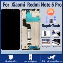 Écran LCD pour XIAOMI Redmi Note 6 Pro, assemblage d'origine avec boîtier avant noir, avec outils de réparation et film trempé=