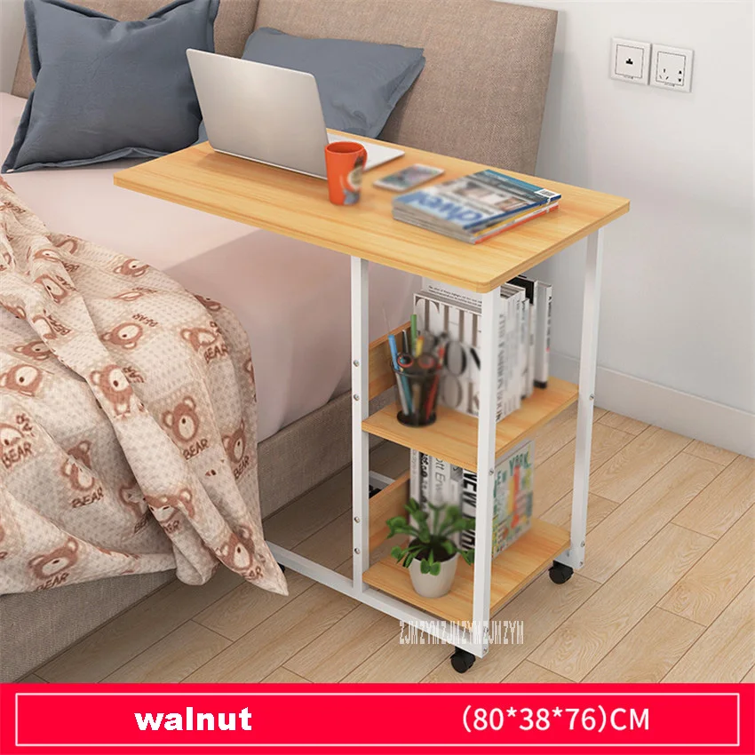walnut Картон Сталь рамка столик простой ленивый передвижной для ноутбука компьютерный стол небольшого размера 2-Слои мобильный ноутбук стол с шкив - Цвет: walnut