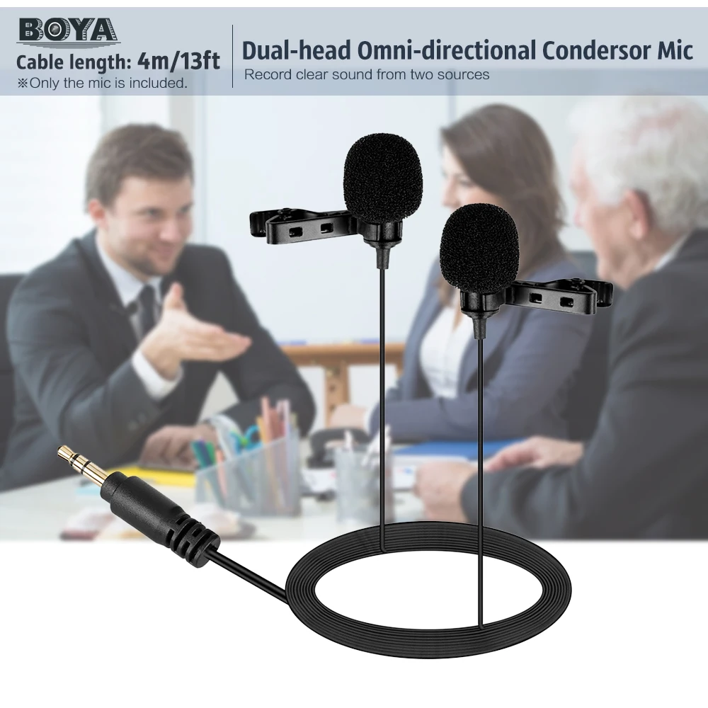 BOYA BY-LM400 двухголовый петличный микрофон Lavalier Клип на всенаправленный конденсатор