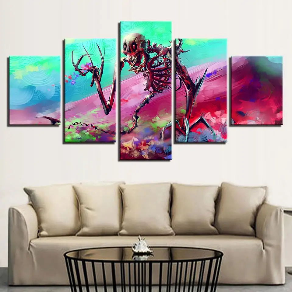 

Modular Pictures Decoration Living Room 5 Pieces HD Printed Abstract Skull Colorful Landscape Canvas Painting(No Frame)