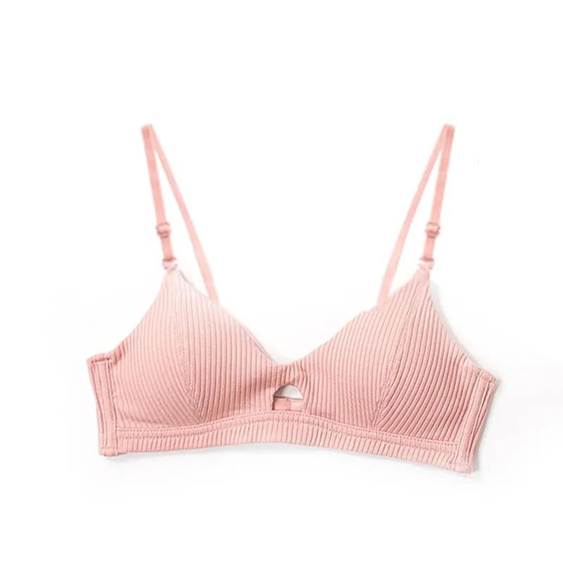 pink Новое Женское хлопковое нижнее белье, сексуальный полый Регулируемый мягкий комплект нижнего белья пуш-ап, ультра-тонкие бюстгальтеры, полосатые трусики, японское нижнее белье - Цвет: pink