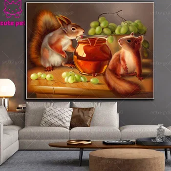 

DIY Diamond Painting Two squirrel animals Cross Stitch 3D Full Square Diamond Embroidery Patterns Rhinestones Mosaic Home Decor