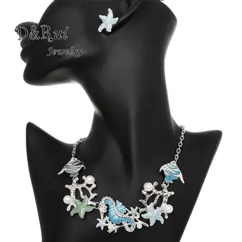 

Fun Design Sea Horse Starfish Choker Necklaces and Earrings Set for Women Girls Dubai Luxury Pearl Jewelry Sets Female Gifts