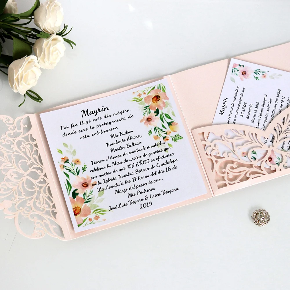  Pretty Hollowing Invitation Laser Cut Wedding Invitations Greeting Card Customize Business Birthday - 4000460390185