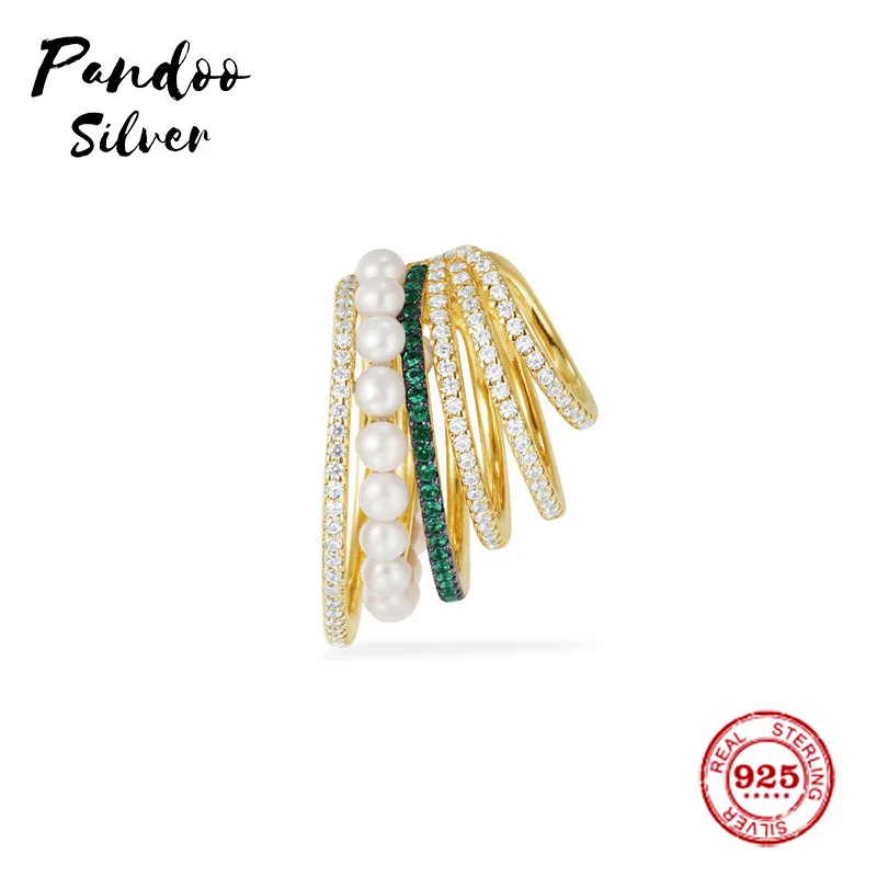 Pandoo Мода Шарм серебро 1:1 копия Непарные серьги, белый и зеленый шесть обруч Роскошные серьги для женщин ювелирные изделия подарок