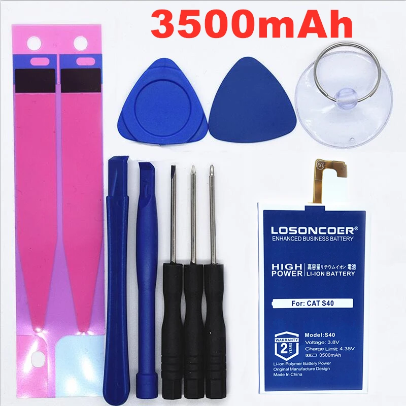 

100% Original LOSONCOER 3500mah For CAT S40 Battery 458002-S40 Gift Mobile Phone Stand with Repair Tools Screwdriver Stickers