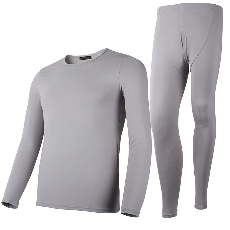 Women Men New Cotton Milled Thermal Underwear Winter Warm Long Johns Female Round Collar and Thin Underwear Suits - Цвет: Men Light Gray