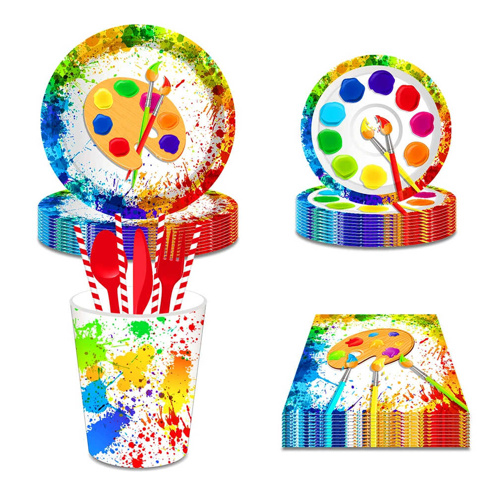 Rainbow Art Party Paint Splatter Table Confetti - Gift Tags