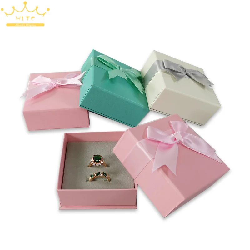 

Necklace Ring Earring Gift Box Ring Holder Paper Ribbon Accessories Boxes 6pcs/Lot 7.8*7.8*3cmTrinket Box Jewelry Packaging Box