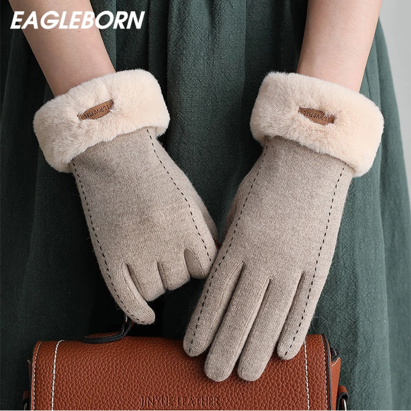 

Fashion Women Gloves Wool Solid Warm Gloves Women Winter Plus Velvet Thick Touch Screen Knitting Exquisite High Quality Gloves