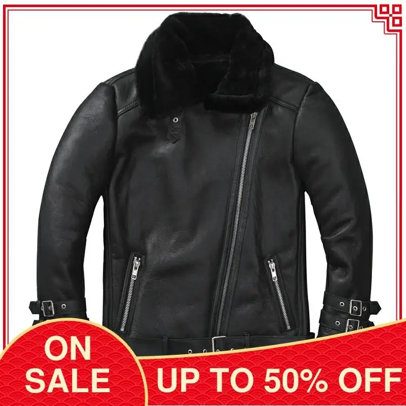 

2020 Black Korea Style Genuine Shearling Coat Men Plus Size 4XL Real Sheepskin Winter Thick Warm Slim Fit Natural Leather Coat