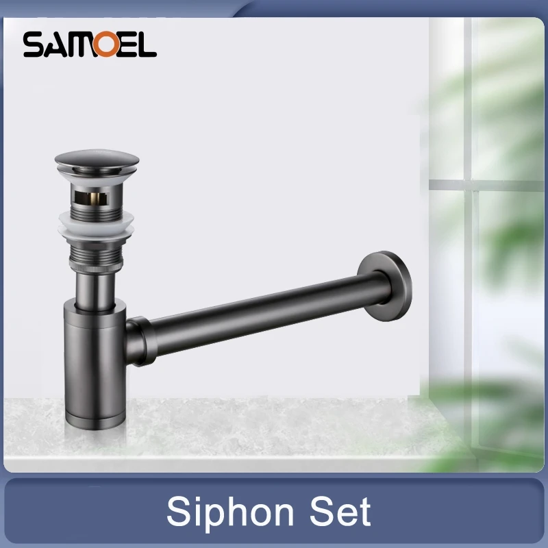 

Gun Grey Bathroom Sink Bottle Trap Basin Siphon Drains with Pop Up Drain P-TRAP Pipe Waste PD829
