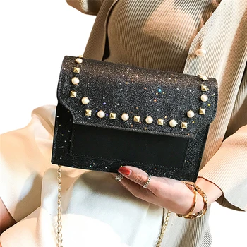 

2020 Fashion Trend Women Pearl Sequins Decor Crossbody Chain Shoulder Bag Ladies Girls Party New Small Messenger Handbags