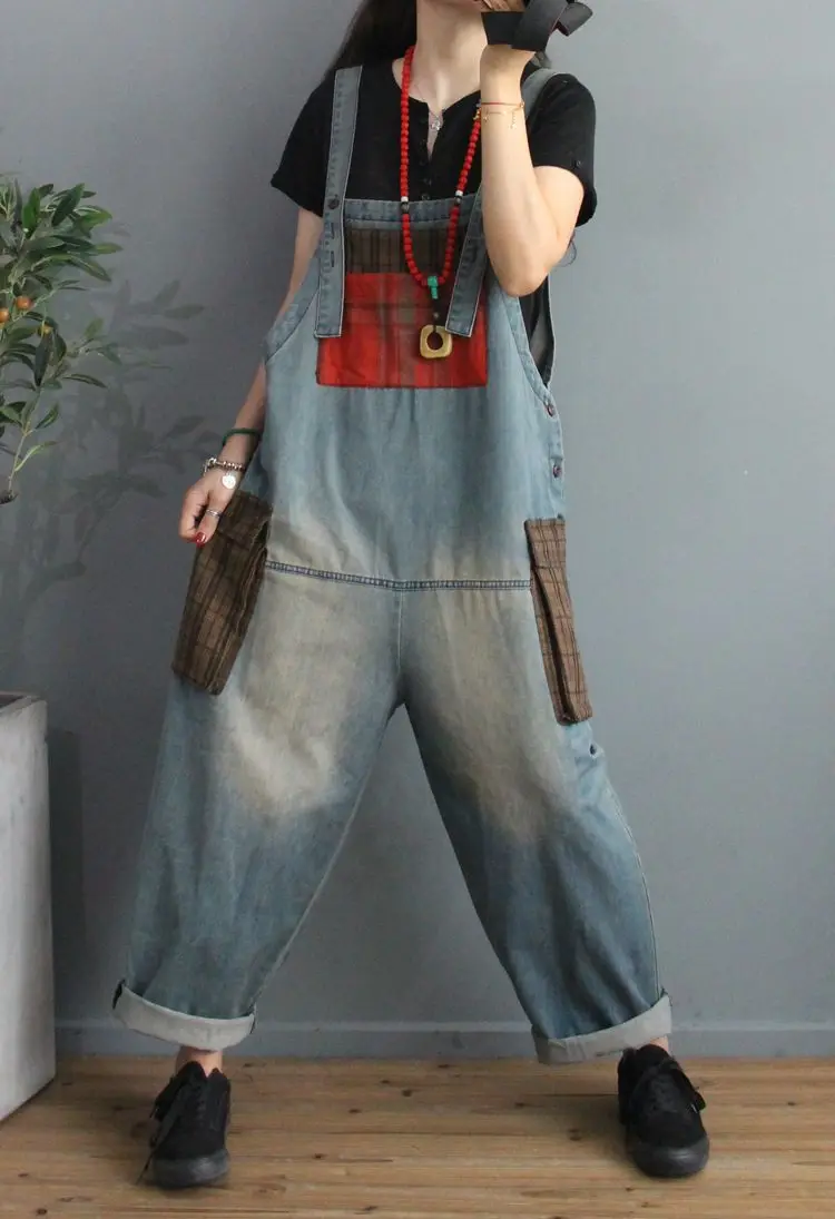 Max LuLu 2020 New Autumn Korean Fashion Designer Womens Plaid Denim Trousers Ladies Printed Vintage Jeans Casual Loose Overalls