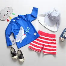 Детские футболки с рисунком акул для мальчиков Двойка Модный Купальник для плавания для купания, сёрфинга Beathwear Купальник Набор для девочек: топ+ шорты для мальчиков для плавания