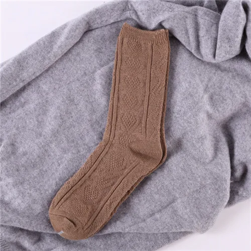 RETRO KHAKI CHAOZHU, Осень-зима, шерстяные плотные теплые базовые однотонные носки, в рубчик, свободные, наборные, базовые носки для женщин - Цвет: RETRO KHAKI