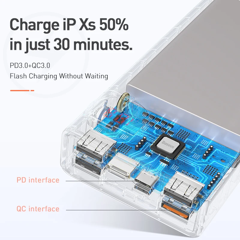 Cargador rápido Baseus 30000mAh USB tipo C PD para iPhone 11 Pro Max Samsung Quick Charge 30 baterí
