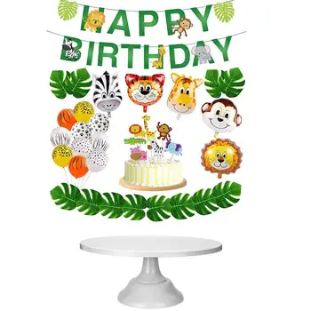 

1 Set Jungle Animals Balloons Set Birthday Party Decoration & 1Pcs 12 Inch Iron Round Cake Stand White