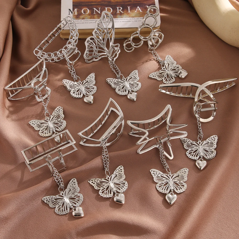 Retro Metal Hair Grip Goth Butterfly Hair Clip Love Pendant Claws Barrettes Jaw Grip Jewelry Styling Tools 1PC hair accessory hair clip jewelry accessories