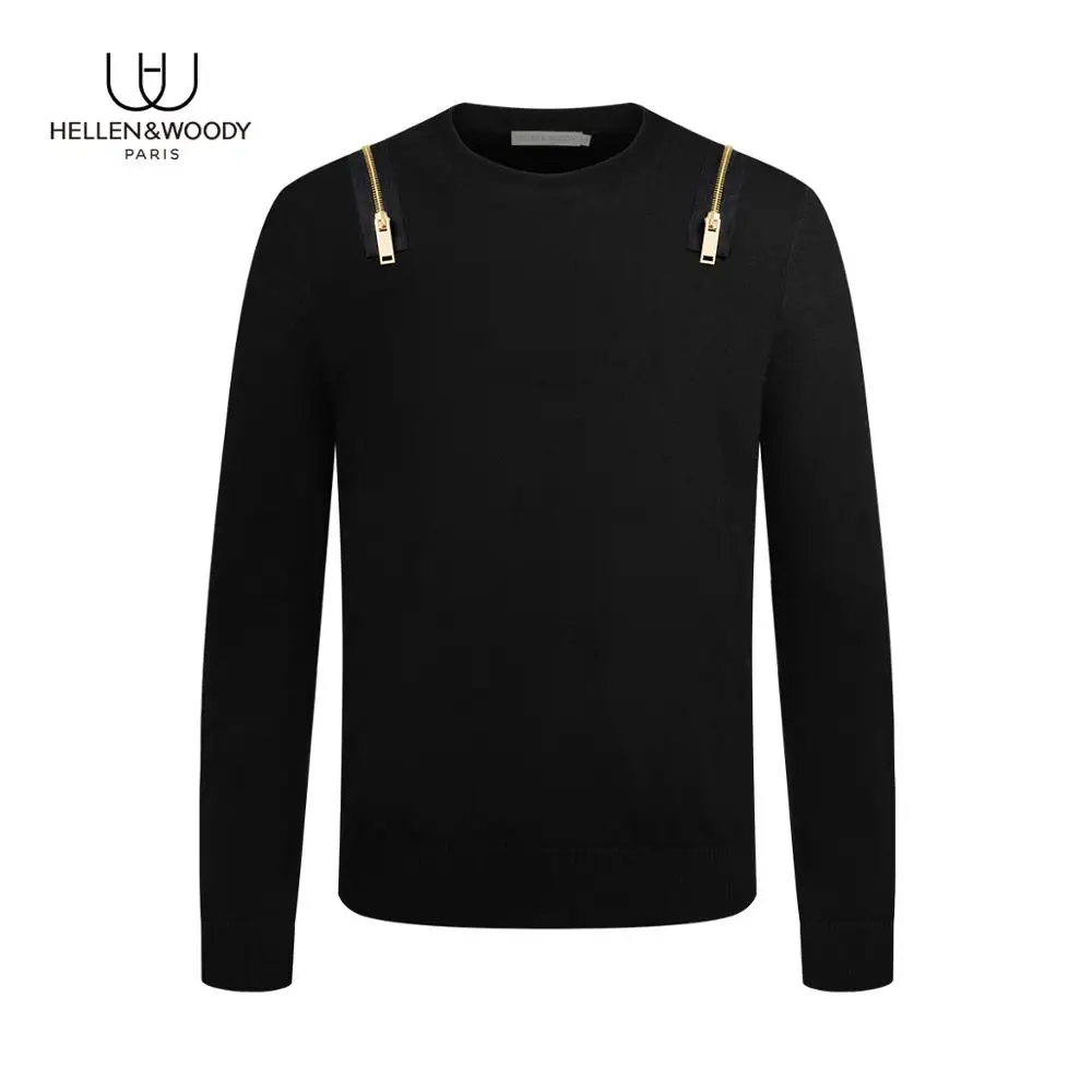 

HW Mens Pullover Sweaters Fashion Week Zipper Decoration Fleece Sweaters Round Neck Luxury Sweaters