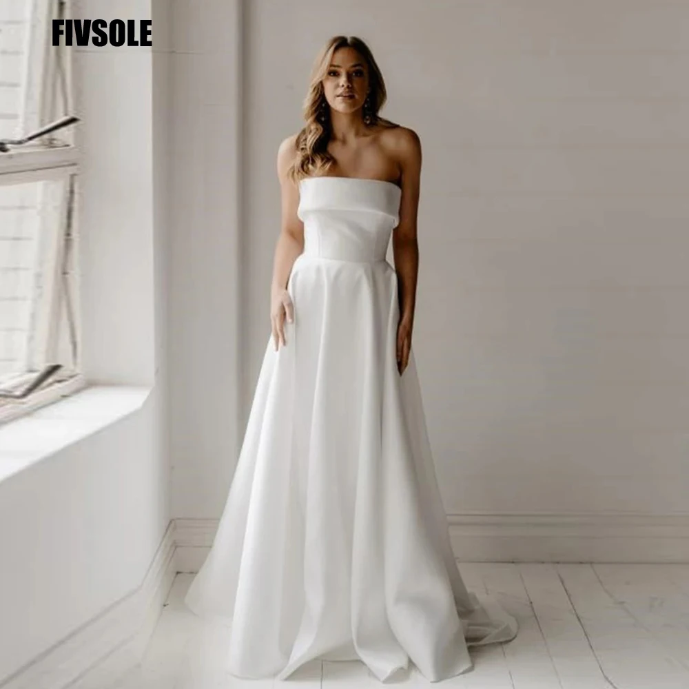 『Cheap!!!』- Fivsole Simple Boat Neck A Line Boho Wedding Dress 2022
Sleeveless Satin Princess Bridal Gowns Vestidos De Novia Robe De Mariée