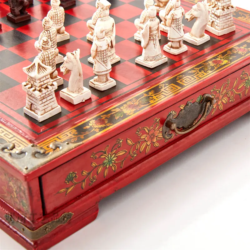 Китайский архаистический Шахматный набор 32 шахматные фигуры деревянная шахматная доска коллекция Terra-cotta Warriors винтажный Шахматный набор развлечения