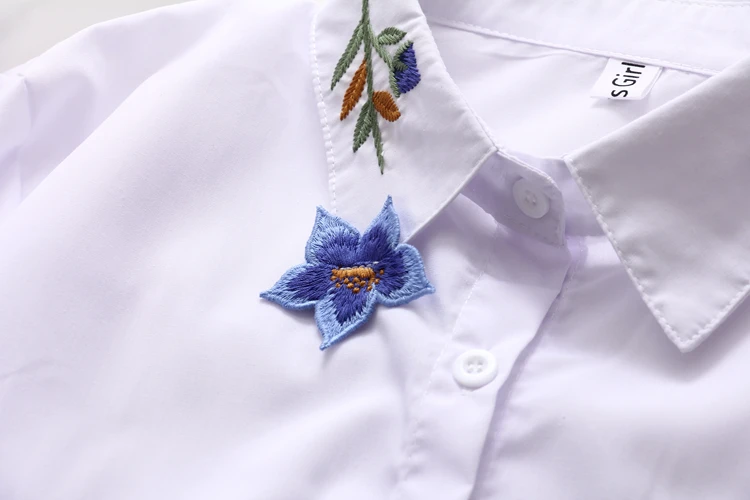 Новое поступление, Женская белая рубашка на пуговицах, с отложным воротником, с длинным рукавом, с цветочной вышивкой, хлопковая Повседневная Блузка, топ большого размера T98403F