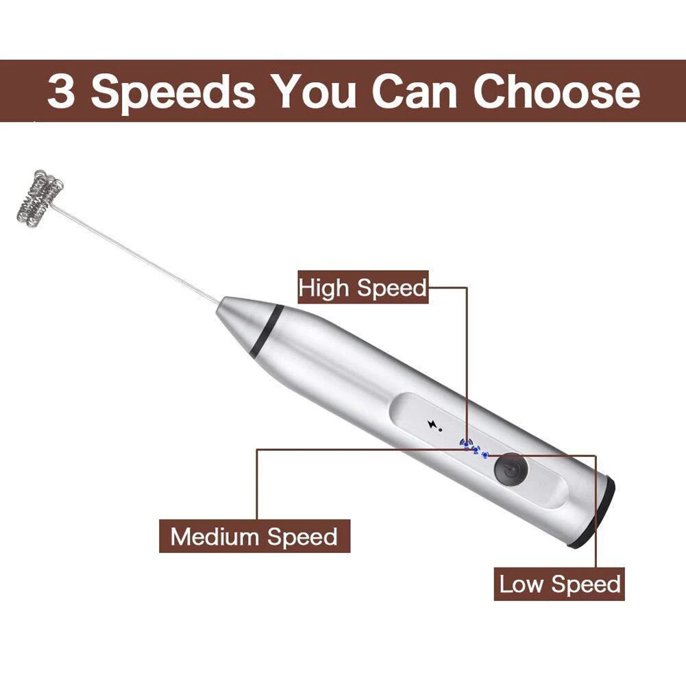 USB Rechargeable Handheld Food Blender Tools 3-Speeds Egg Beater Coffee Milk Drink Whisk Mixer Heads Eggbeater Frother