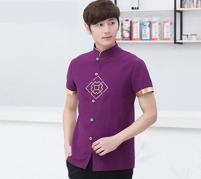 Men purple Короткий рукав модная форма для официантов ресторана ресторан/официант в отеле Униформа официантки короткий рукав официантка - Цвет: Men purple