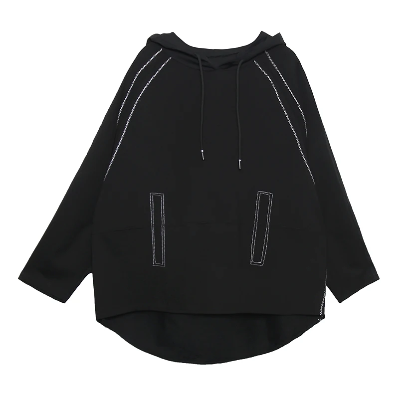XITAO Drawstring нерегулярная Толстовка Женская мода плюс размер с капюшоном воротник Повседневная элегантная Толстовка для миноритета GCC2344