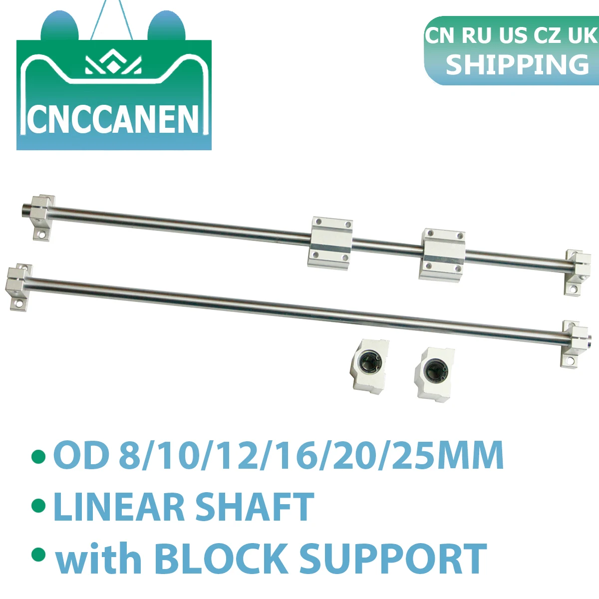OD16mm Linear Rail Shaft Rod Optical Axis & Rail Support Bearing Block Set 