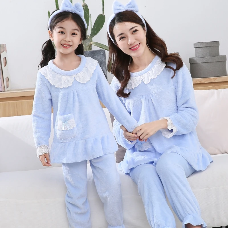 Mother and Daughter Clothes Adult Christmas Pajamas for Girl Autumn Winter Warm Flannel Pajamas Family Matching Outfits Set