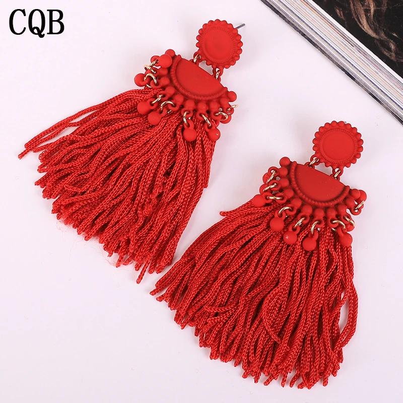 Ha084507635014a97b5706c62baeb9fa9p - New fringed ladies earrings bohemian style long paragraph geometric fashion pendant gift statement black earrings female rope cc