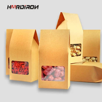 

Standing Zip-lock Bags with Front Clear Window Kraft Paper Packaging Spices Powder Food Pouches Thicken Yellow Kraft Bags