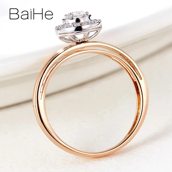 BAIHE Solid 14K розовое золото около 0.31ct Сертифицированный круглый натуральные Алмазы обручальные модные ювелирные изделия Подарочное кольцо